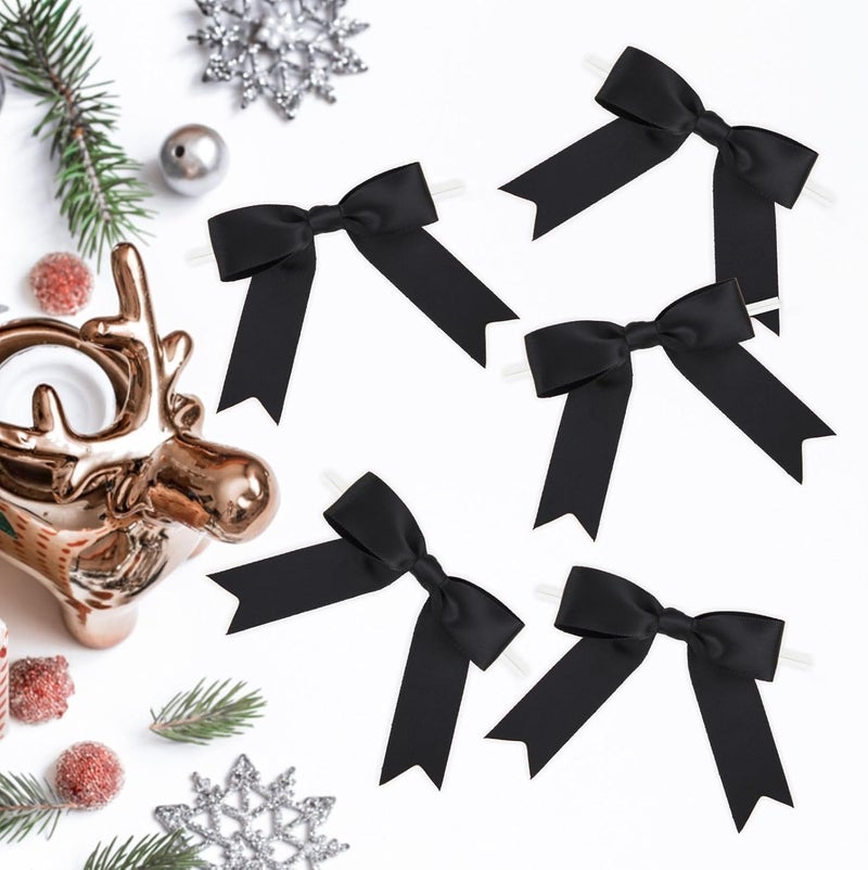 Meseey 50 Pcs 3 Inches Twist Tie Satin Ribbon Bows Black Pretied Premade Craft Bows for Treat Bags Gift Wrapping Basket Wedding Baby Shower Brithday Christmas Party (3", Black) - Image 4
